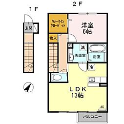 ソレアード 2階1LDKの間取り