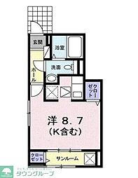 ロジュマン　新小平 1階ワンルームの間取り