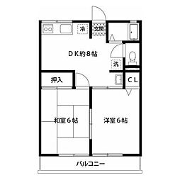 西大泉壱番館(ニシオオイズミイチバンカン) 2階2DKの間取り