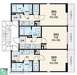 ヴィラ東高円寺 1 203 2階1Kの間取り