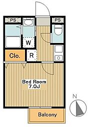 アムールｋｏｇａｎｅｉ 2階1Kの間取り
