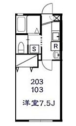 カモミール 2階1Kの間取り