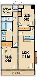 クープル南原 1階2LDKの間取り
