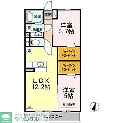 プレミーナコート 2LDKの間取図画像