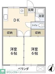 清水マンション 1階2DKの間取り