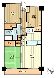 ラフィネ立川 5階3LDKの間取り