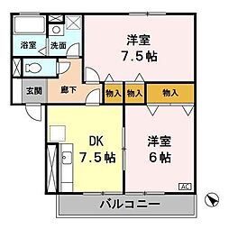 コゥジィーコート 2階2DKの間取り