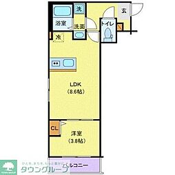 JR青梅線 羽村駅 徒歩8分の賃貸アパート 3階1LDKの間取り