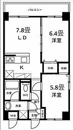パルテンザB棟 3階2LDKの間取り