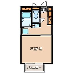 レオパレスプラクトピア 2階1Kの間取り