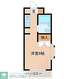 サンライズベル 2階1Kの間取り