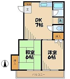 京王線 中河原駅 徒歩14分の賃貸アパート 2階2LDKの間取り
