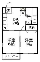 第3藤田コーポ 2階2DKの間取り