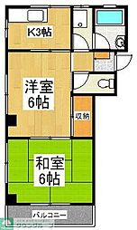 京王線 府中駅 徒歩6分の賃貸マンション 3階2Kの間取り