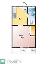 ハイム指田 2階1Kの間取り