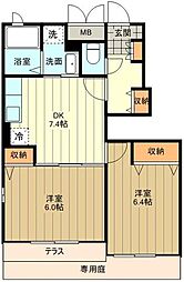 メゾン　ソレイユ 1階2DKの間取り