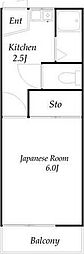 みずきハイツ 2階1Kの間取り