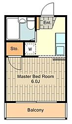 シャルムサシダ 2階1Kの間取り