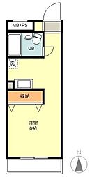 昭島コートエレガンスＤ 2階1Kの間取り