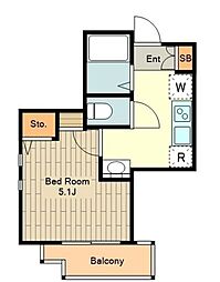 カーサビアンカ 2階1Kの間取り