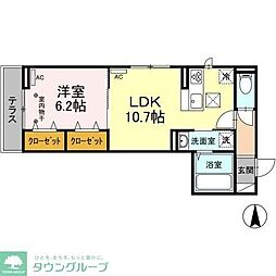 アネモネ元本郷 2階1LDKの間取り