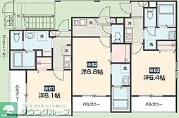 Ｆｏｒｅｓｔ　Ｐａｒｋ　Ｈｉｌｌｓ 2階1Kの間取り