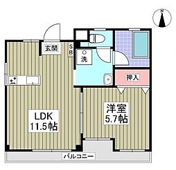 リバービレッヂM 3階1Kの間取り