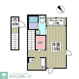 リーヴァ・ノイ 2階ワンルームの間取り