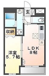 グリー玉川上水 3階1LDKの間取り