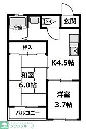 豊田第3コーポラス 2Kの間取図画像