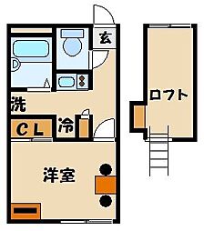 レオパレスエルミタージュ 1Kの間取図画像