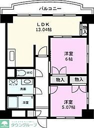 JR武蔵野線 東川口駅 徒歩3分の賃貸マンション 5階2LDKの間取り
