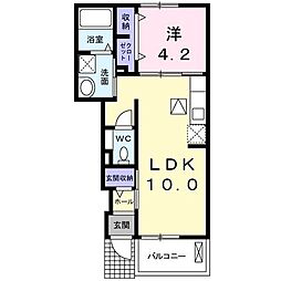 グラース・アビタシオンII 1階1LDKの間取り