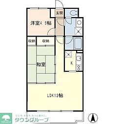 JR武蔵野線 東川口駅 徒歩15分の賃貸マンション 2階2LDKの間取り