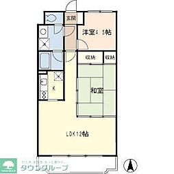 JR武蔵野線 東川口駅 徒歩15分の賃貸マンション 3階2LDKの間取り