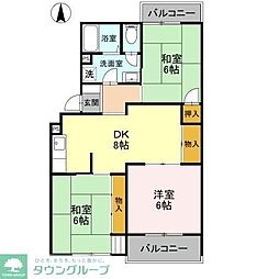 東武伊勢崎線 せんげん台駅 徒歩15分の賃貸アパート 2階3DKの間取り
