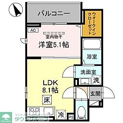 東武野田線 岩槻駅 徒歩5分の賃貸アパート 1階1LDKの間取り