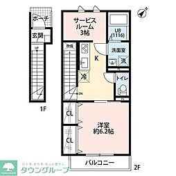 東武伊勢崎線 武里駅 徒歩3分の賃貸アパート 2階1SKの間取り