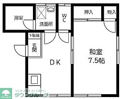 東武伊勢崎線 大袋駅 徒歩6分の賃貸アパート 2階1DKの間取り