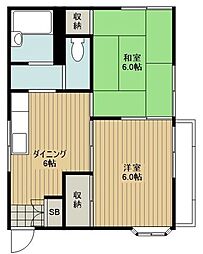 シャンポールホワイエ 2DKの間取図画像