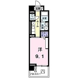 JR武蔵野線 三郷駅 徒歩5分の賃貸マンション 2階1Kの間取り
