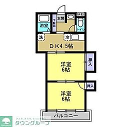 ヴィラ東川口 2DKの間取図画像