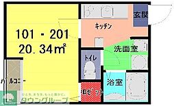 DBルーム谷塚 1Kの間取図画像