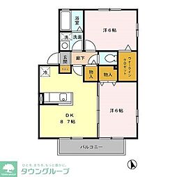 JR中央線 西八王子駅 バス7分 横川下車 徒歩4分の賃貸アパート 2階2DKの間取り