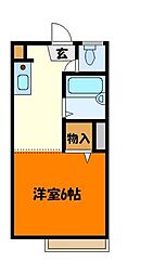フォレスト6番館 2階1Kの間取り