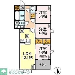 D-ROOM田町B 3階3LDKの間取り