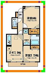 アヴェニール 1階2DKの間取り