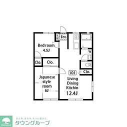 ファミール田倉 1階2LDKの間取り