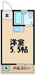グリーンハイツ5 2階ワンルームの間取り