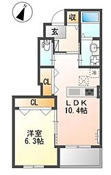 ルミナス ケイポート 1階1LDKの間取り